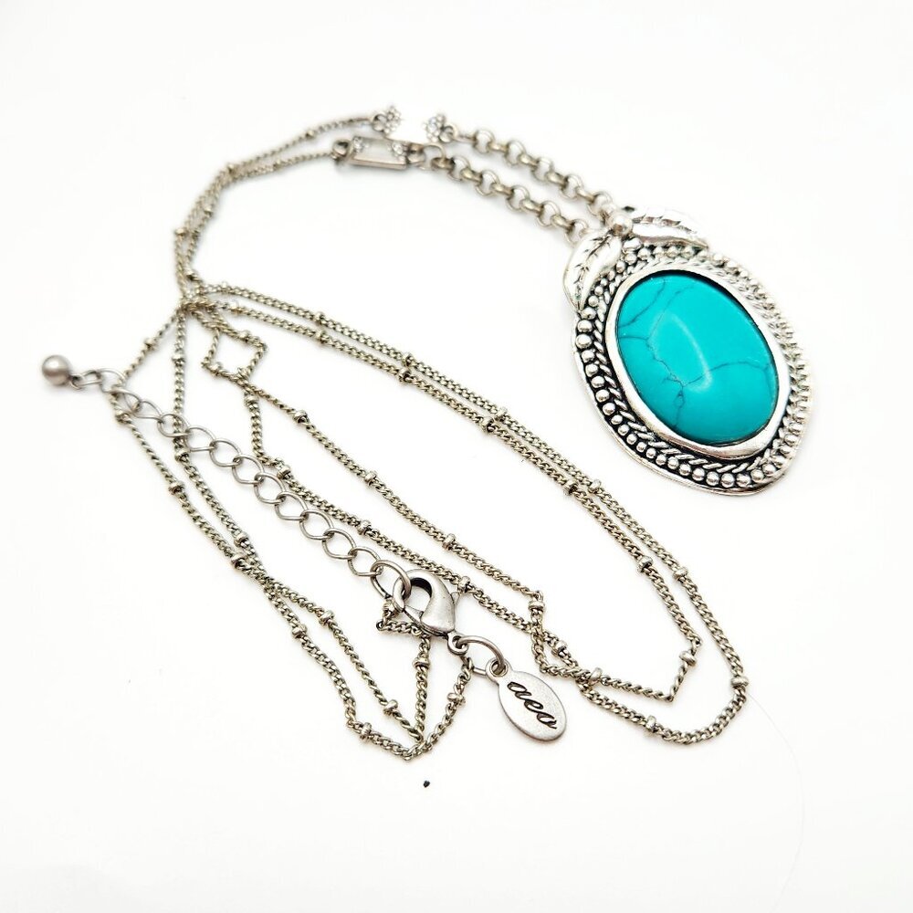 American Eagle Outfitters AEO Southwestern Turquoise Tone Long Silver Necklace